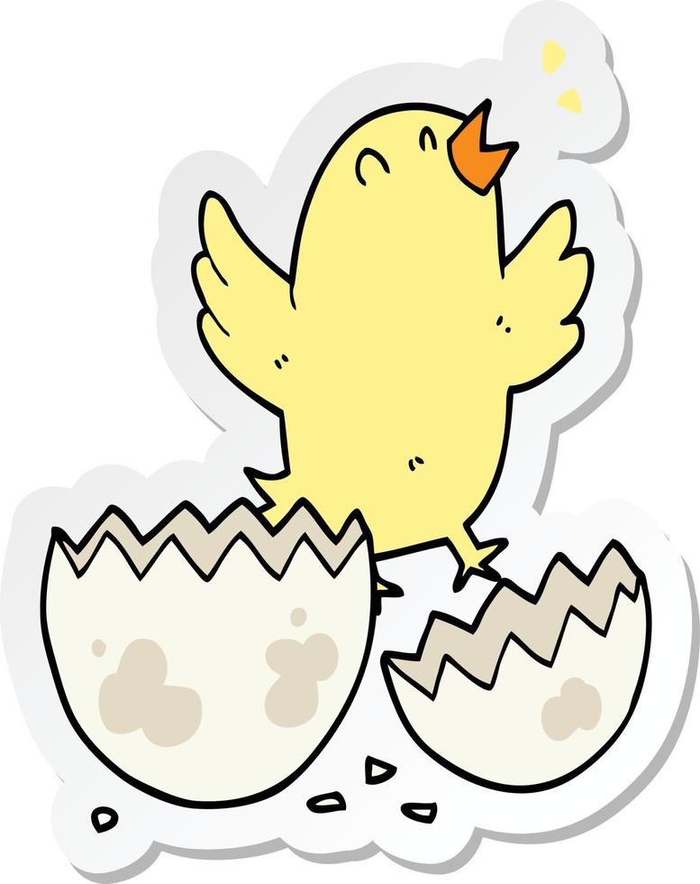 adesivo de um pássaro de desenho animado saindo do ovo vetor