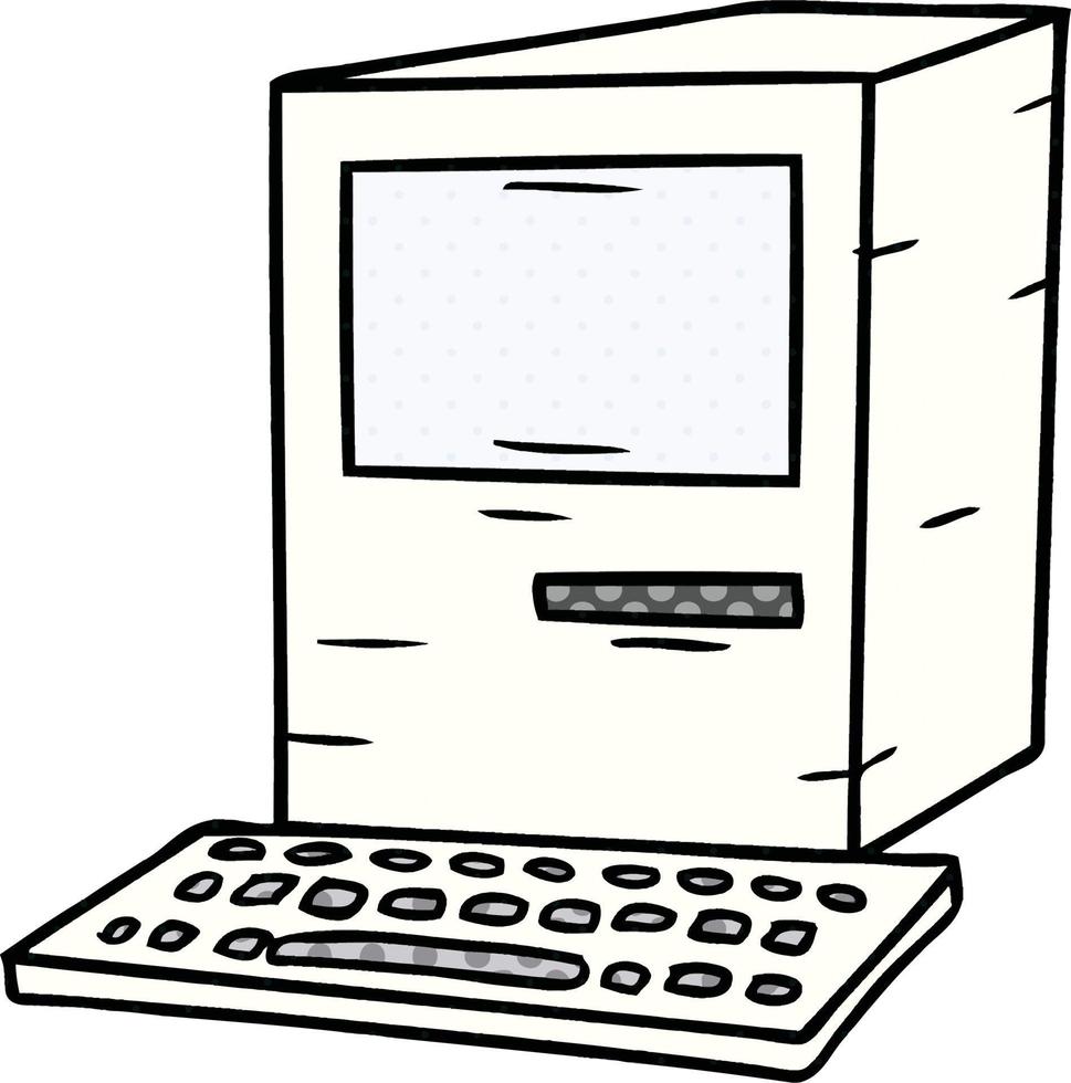 doodle de desenho animado de um computador e teclado vetor