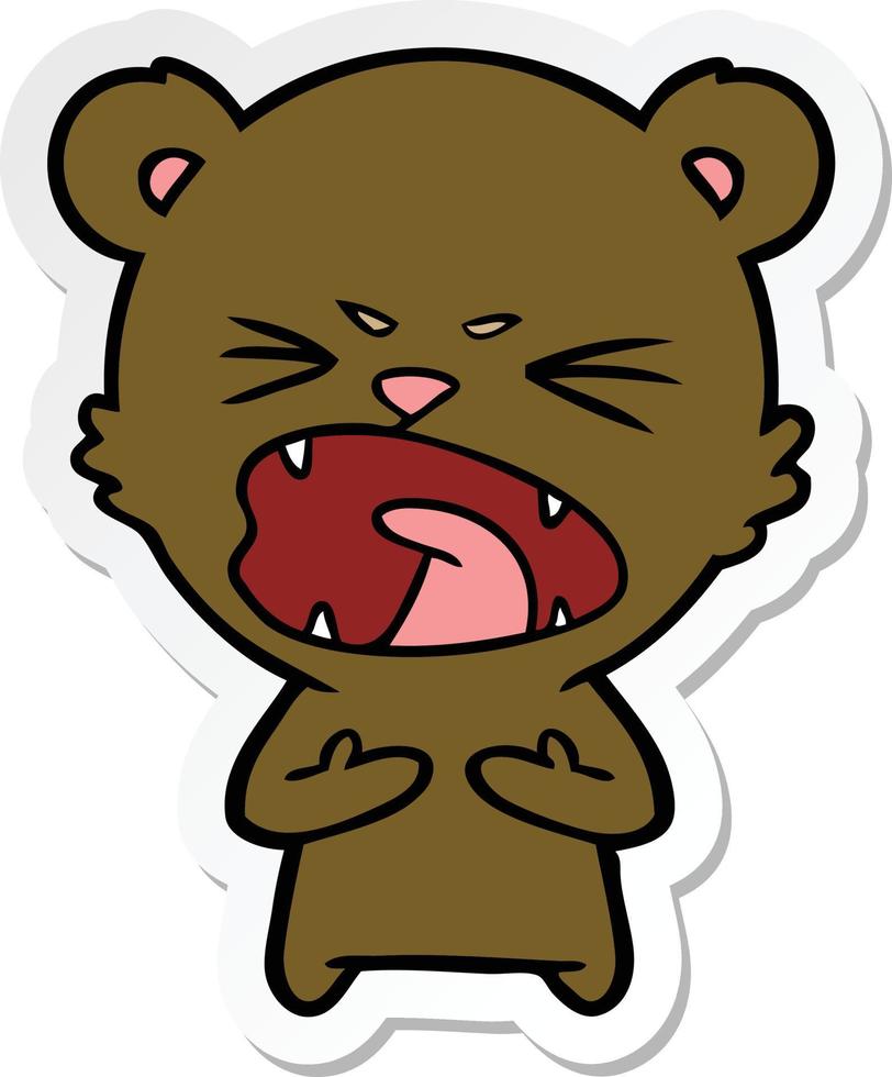 adesivo de um urso de desenho animado com raiva vetor