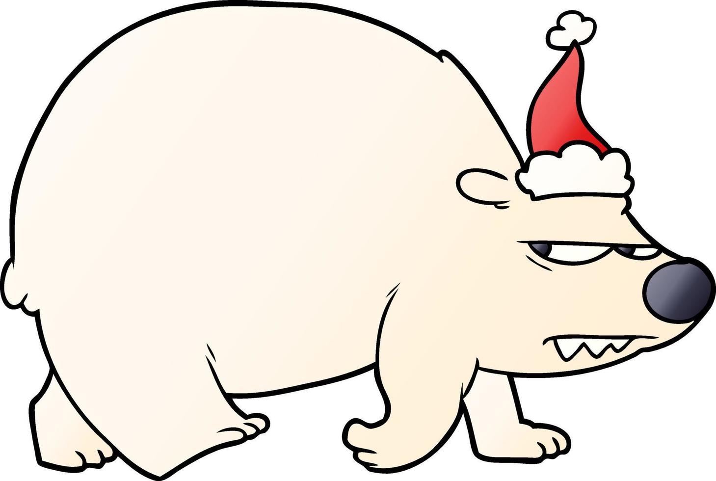 desenho de gradiente de um urso polar zangado usando chapéu de papai noel vetor