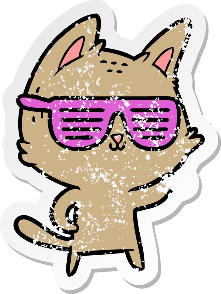 vinheta angustiada de um gato de desenho animado usando óculos legais vetor