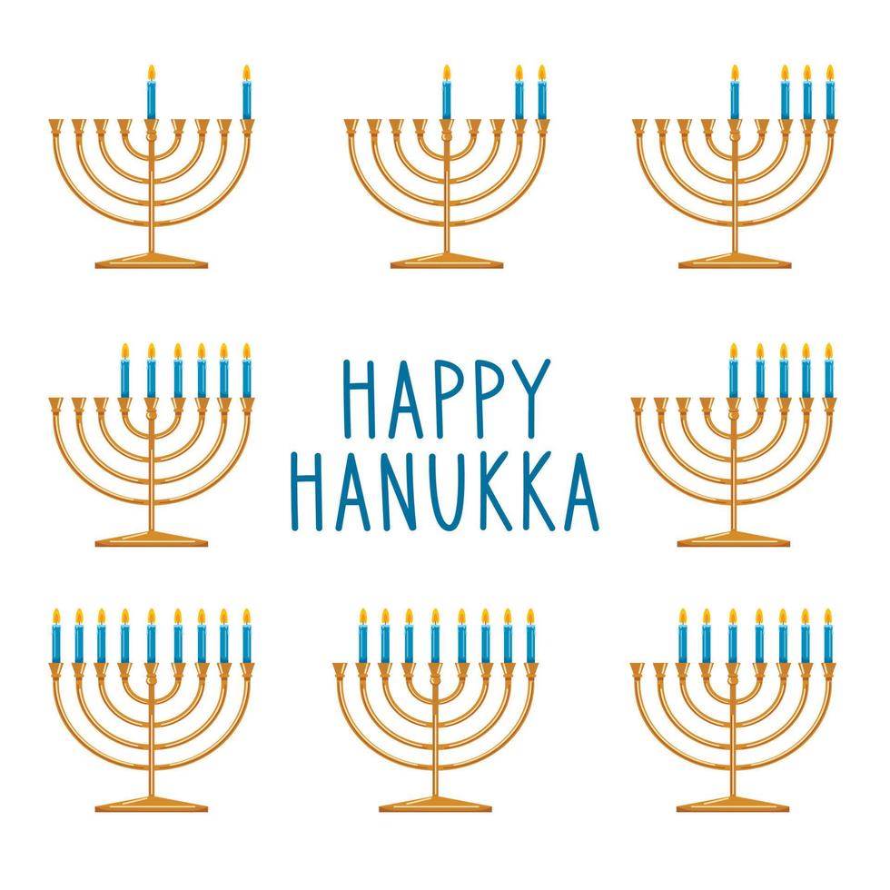 menorah, ordem de acendimento das velas. clipart de hanukkah. vetor