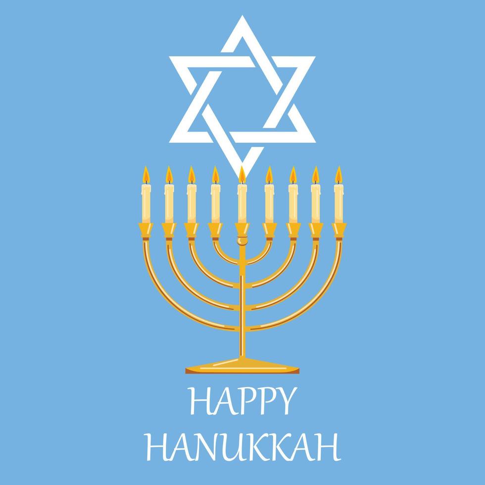 cartaz de hanukka feliz com vela de menorá judaica tradicional e estrela de david. modelo vetorial para cartão de saudação, banner, convite, panfleto, etc. vetor