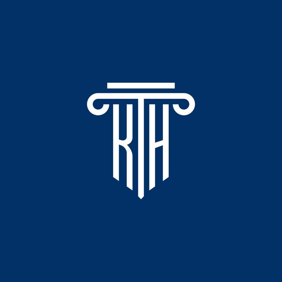 kh monograma de logotipo inicial com ícone de pilar simples vetor
