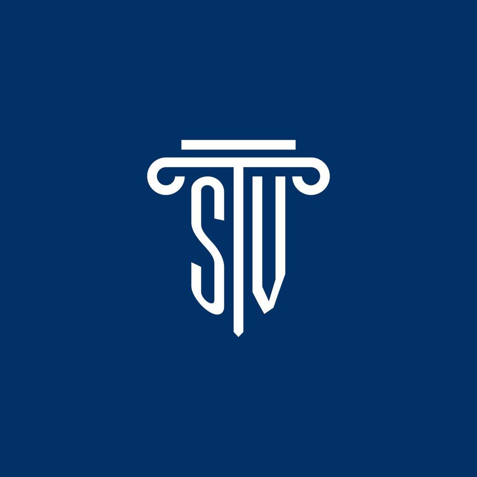 sv monograma de logotipo inicial com ícone de pilar simples vetor