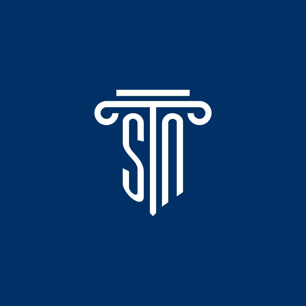 sn monograma de logotipo inicial com ícone de pilar simples vetor