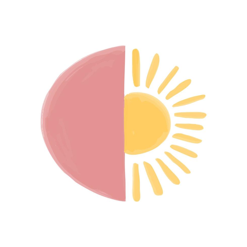 elemento desenhado à mão em aquarela para berçário em estilo boho. ilustração em vetor de sol e lua rosa.