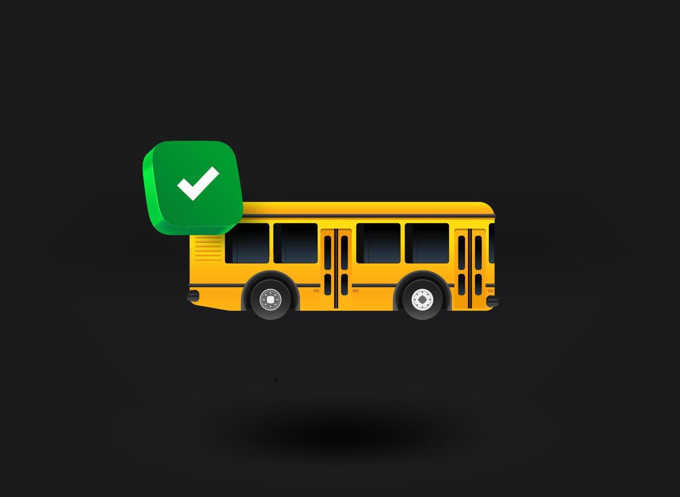 ônibus amarelo com ícone de marca de seleção. ilustração vetorial 3D vetor