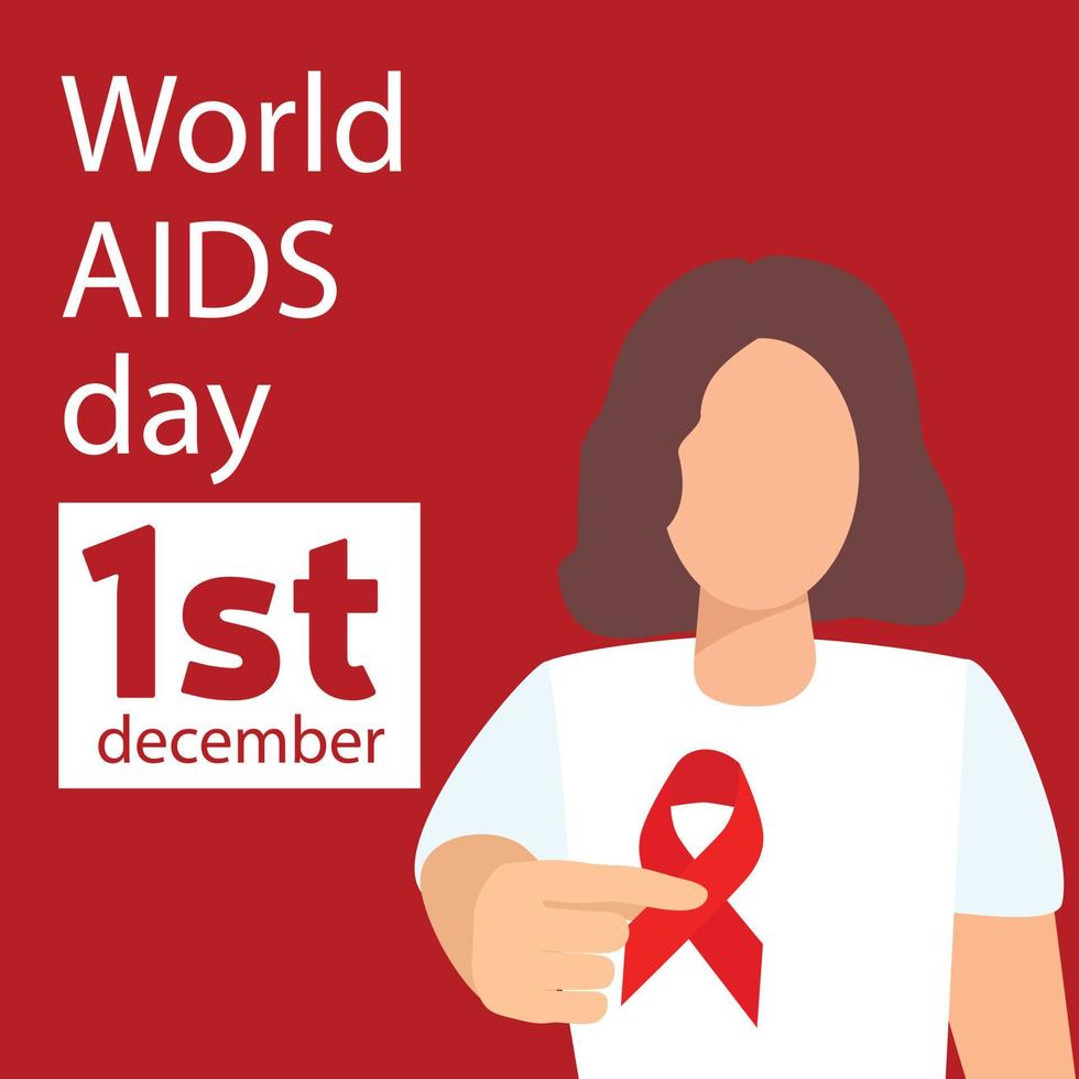 banner post dia mundial da aids, 1 de dezembro. menina com fita na mão. parar ajudas vetor