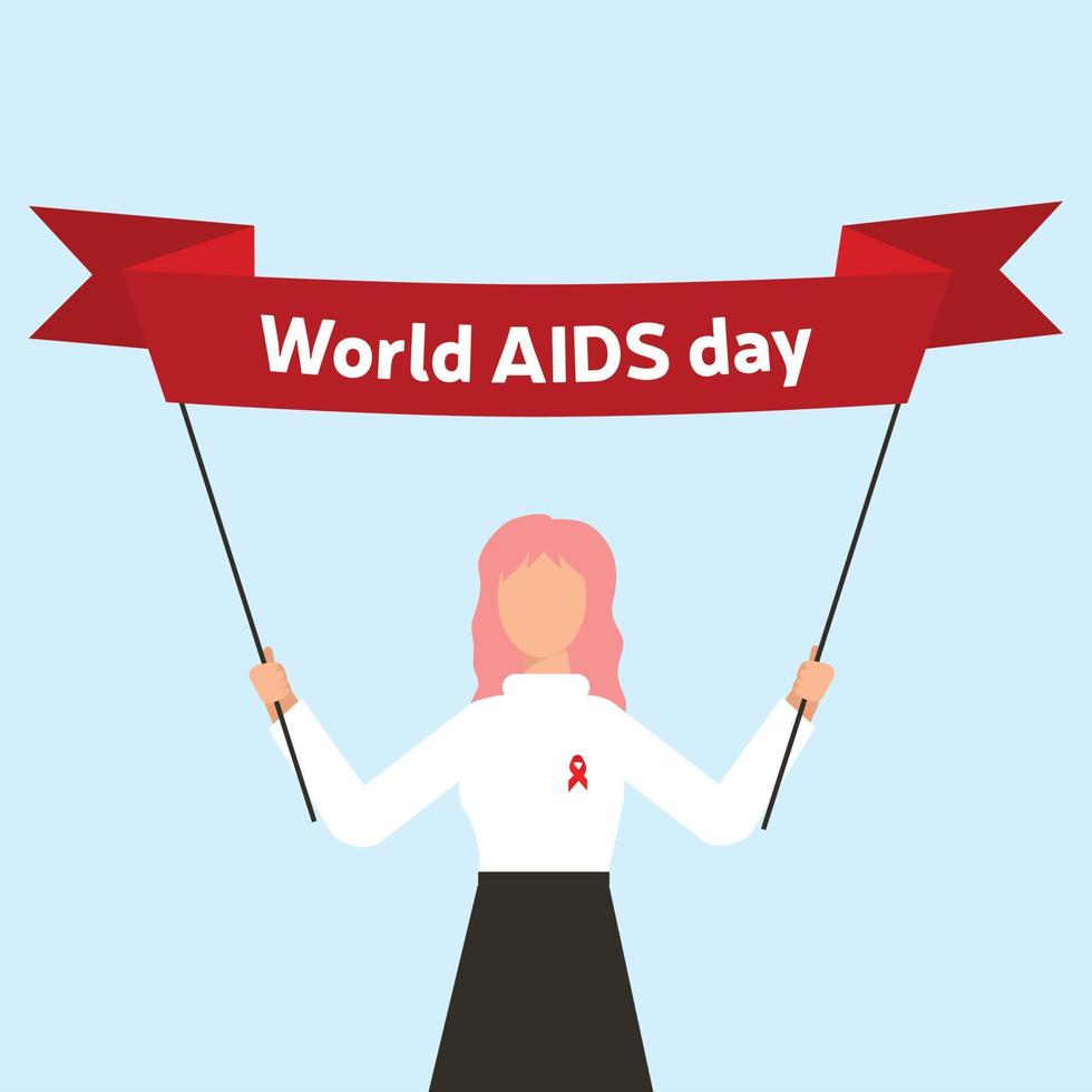 garota de cabelo rosa leva um banner, dia mundial da aids 1 de dezembro. ilustração vetorial vetor