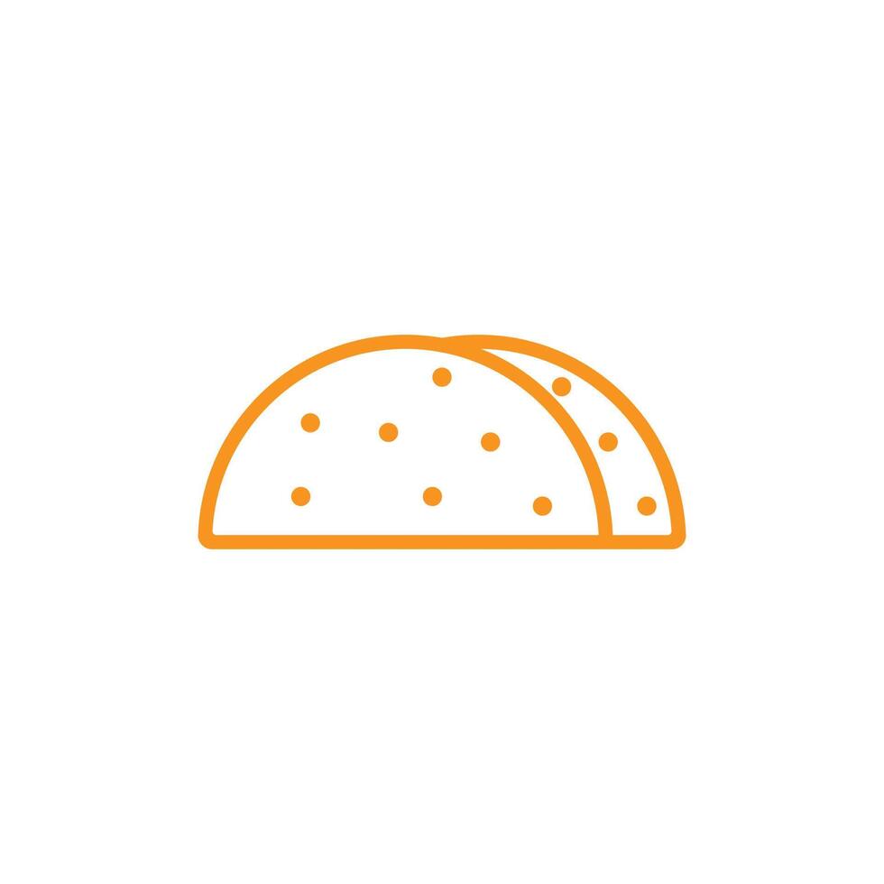 eps10 taco de vetor laranja com ícone de almoço mexicano de casca de tortilha isolado no fundo branco. símbolo de contorno de taco em um estilo moderno simples e moderno para o design do seu site, logotipo e aplicativo