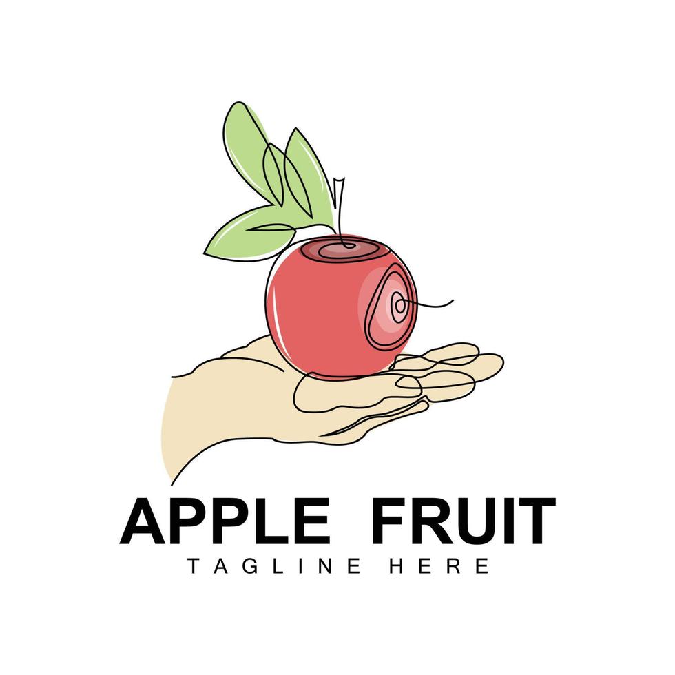 design de logotipo de maçã, vetor de frutas com estilo de arte de linha, modelo de ilustração de ícone de frutas e jardim produtos de marca de loja de frutas