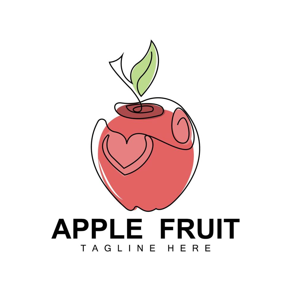 design de logotipo de maçã, vetor de frutas com estilo de arte de linha, modelo de ilustração de ícone de frutas e jardim produtos de marca de loja de frutas