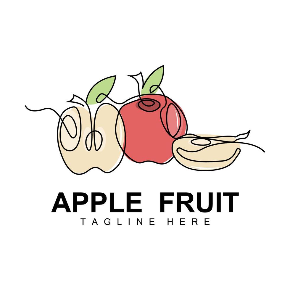 design de logotipo de maçã, vetor de frutas com estilo de arte de linha, modelo de ilustração de ícone de frutas e jardim produtos de marca de loja de frutas