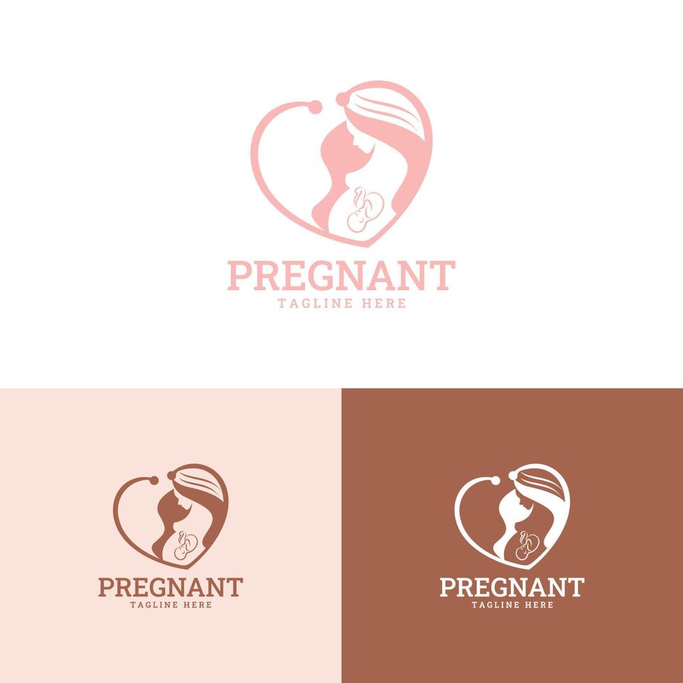 design de vetor de logotipo de mulher grávida. logotipos e símbolo de cuidados com a família e o bebê