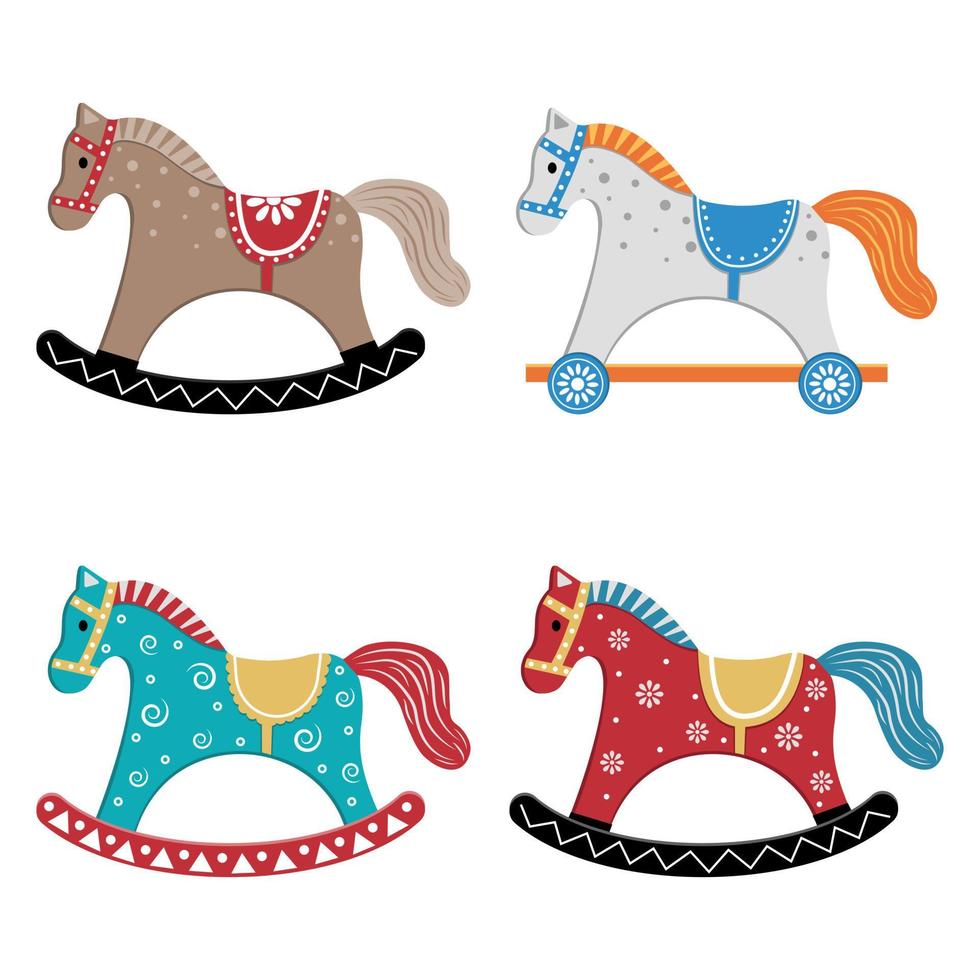 um ícone com a imagem de um cavalo de balanço de brinquedo de madeira infantil. ilustração em vetor estilo cartoon isolado.