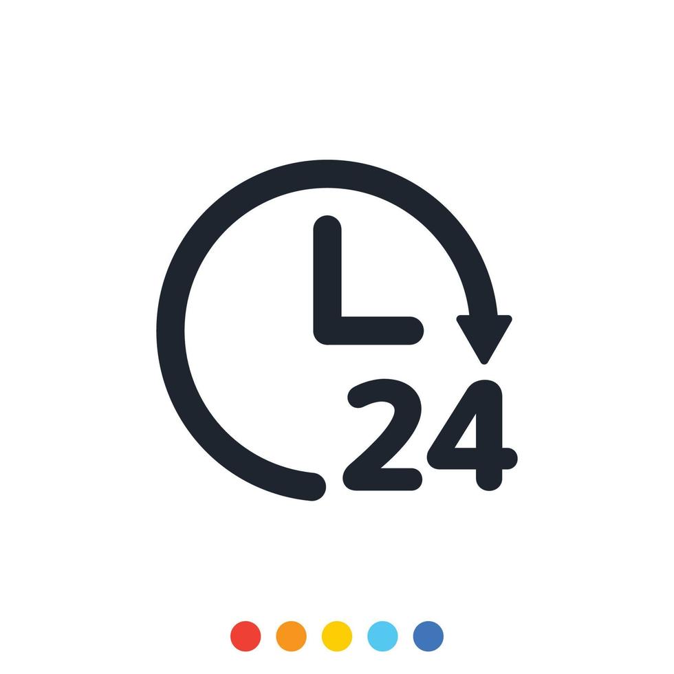 ícone de relógio mínimo de 24 horas, relógio analógico, vetor e ilustração.