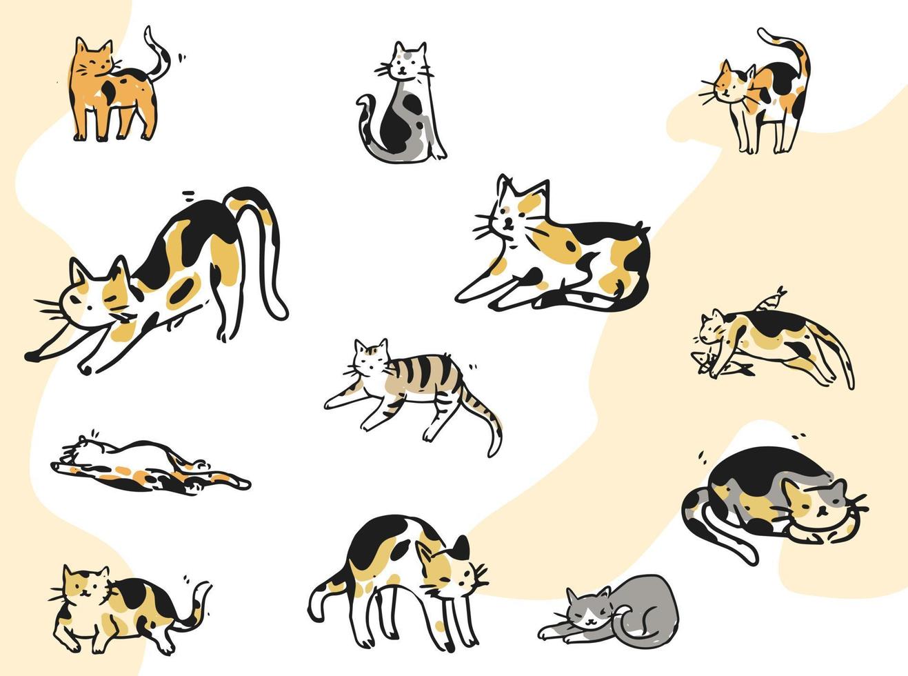 conjunto de ilustração de gato fofo vetor