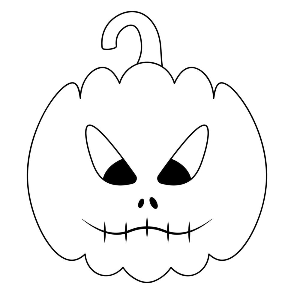 abóbora a boca é costurada esboço de expressão facial com raiva símbolo de halloween careta sinistra jack lanterna ilustração vetorial contorno em um livro de colorir estilo doodle de fundo branco isolado vetor