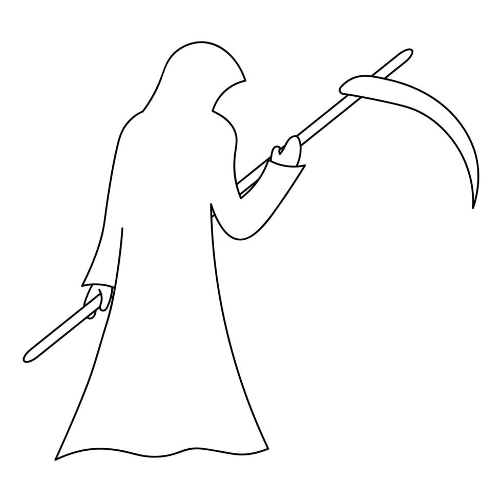 A morte do esboço do ceifador veio para levar a alma símbolo de halloween uma entidade paranormal em um roupão ilustração vetorial doodle estilo lâmina afiada dia de todos os santos vetor