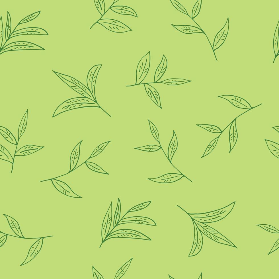 folhas de chá sem costura padrão desenhado à mão no estilo doodle. , minimalismo, monocromático, escandinavo. papel de parede, papel de embrulho, fundo de têxteis vetor