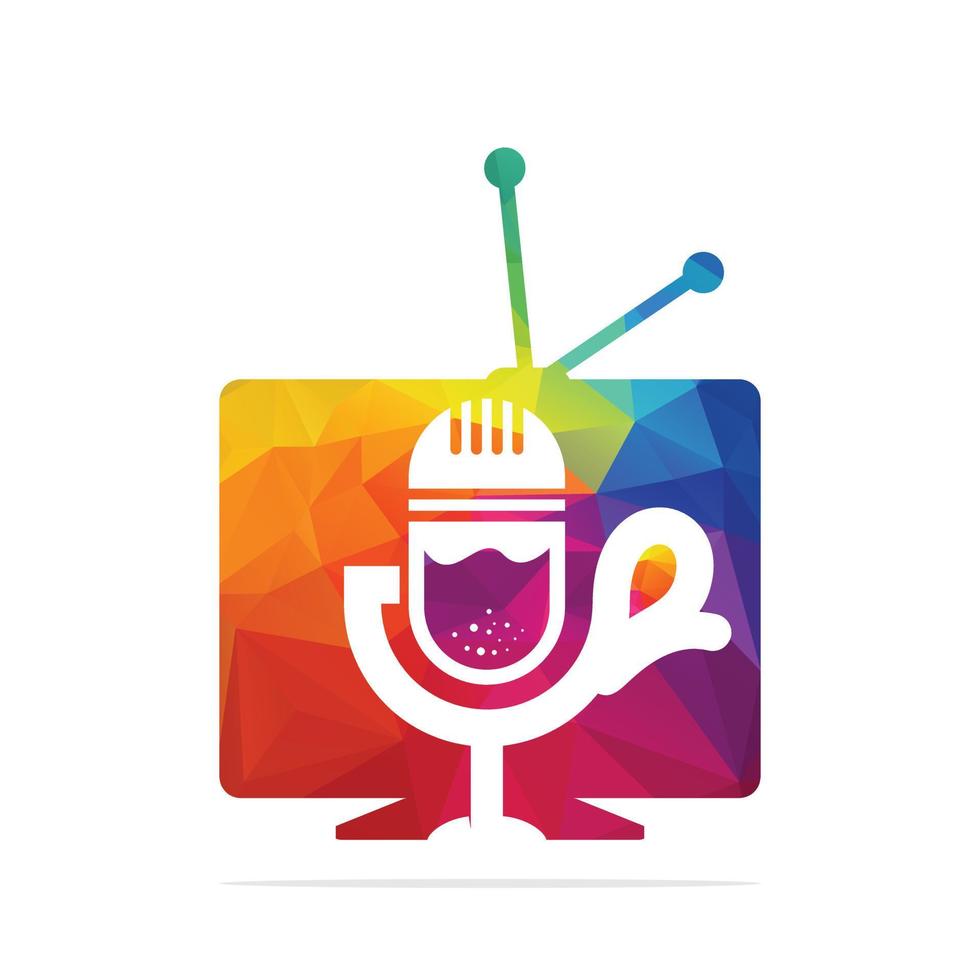 design de logotipo de vetor de podcast de tv. ícone de podcast de televisão de xícara de café. conceito de logotipo de podcast de vídeo digital.