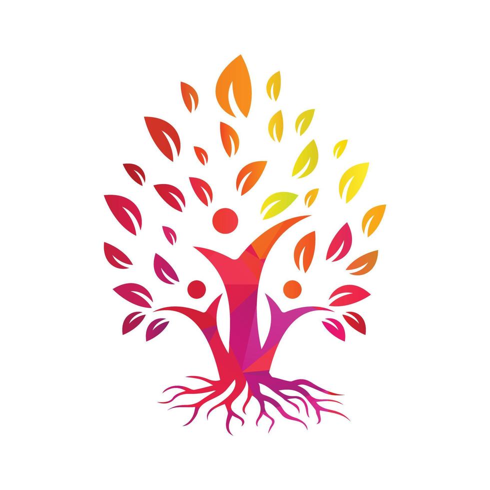 árvore genealógica e design de logotipo de raízes. design de logotipo de ícone de símbolo de árvore genealógica. vetor
