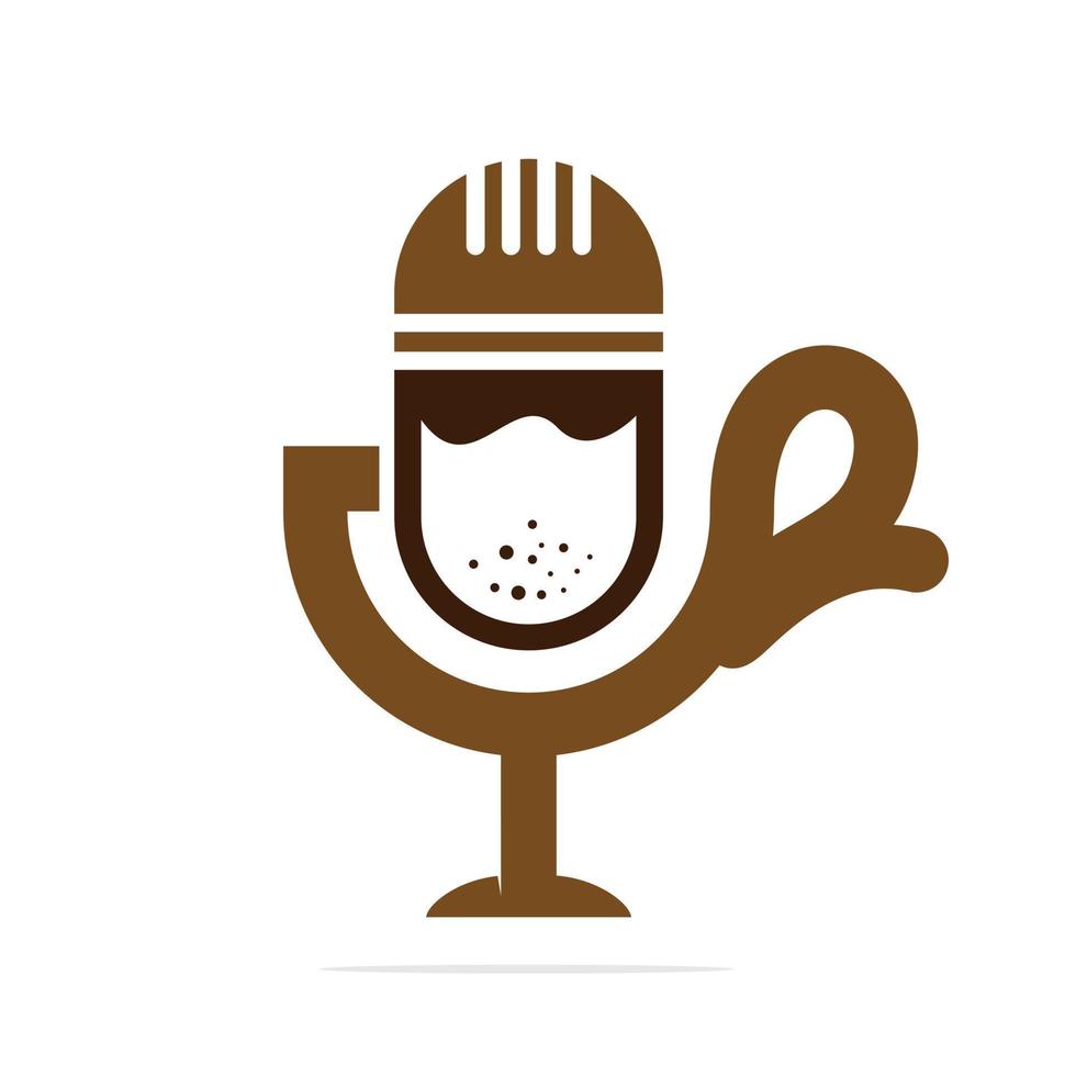 modelo de logotipo de design de café e microfone. café podcast rádio logotipo ícone ilustração vetorial design. vetor