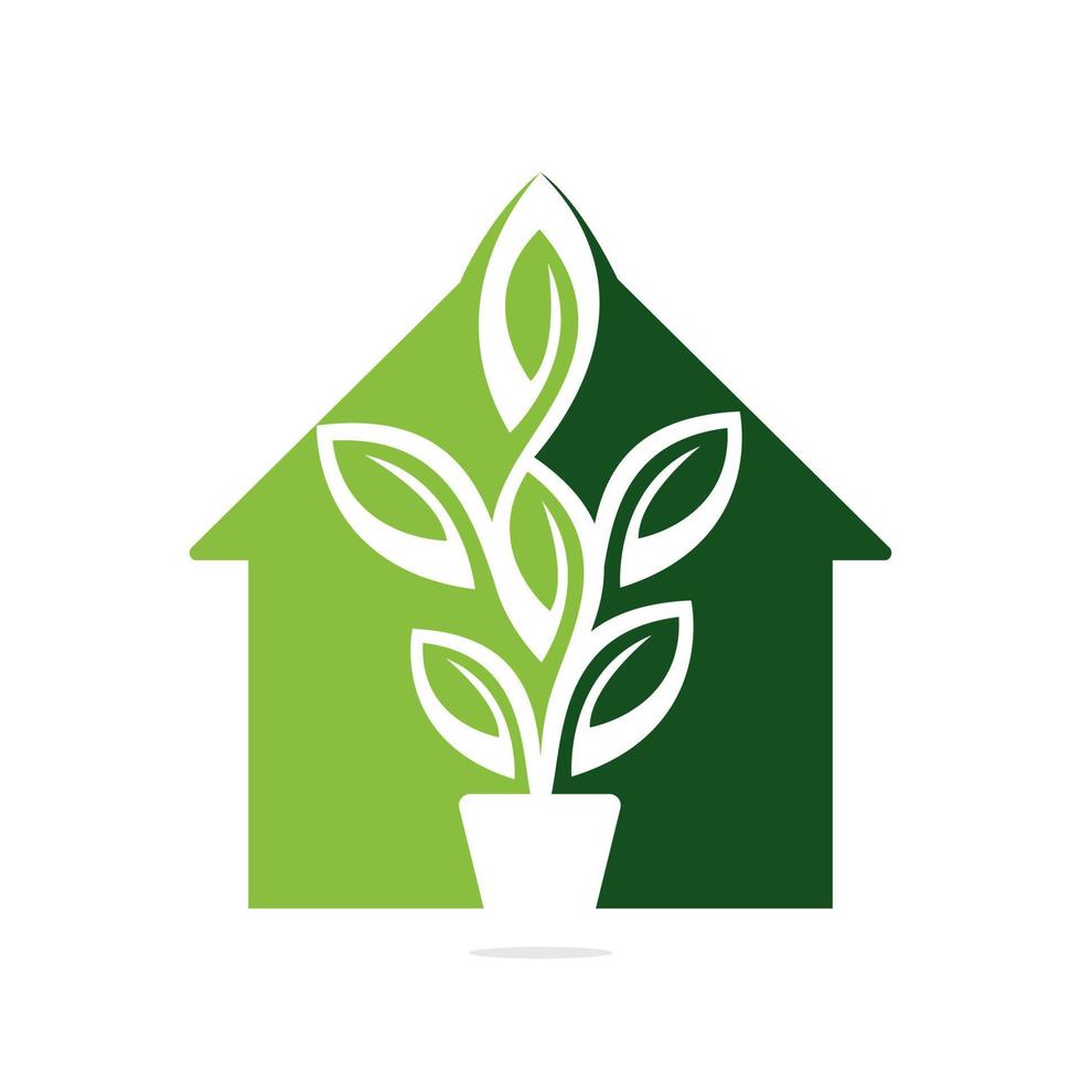 vaso de flores em casa e projeto de ilustração vetorial de vaso de plantas. árvore verde no design do logotipo do pote. vetor