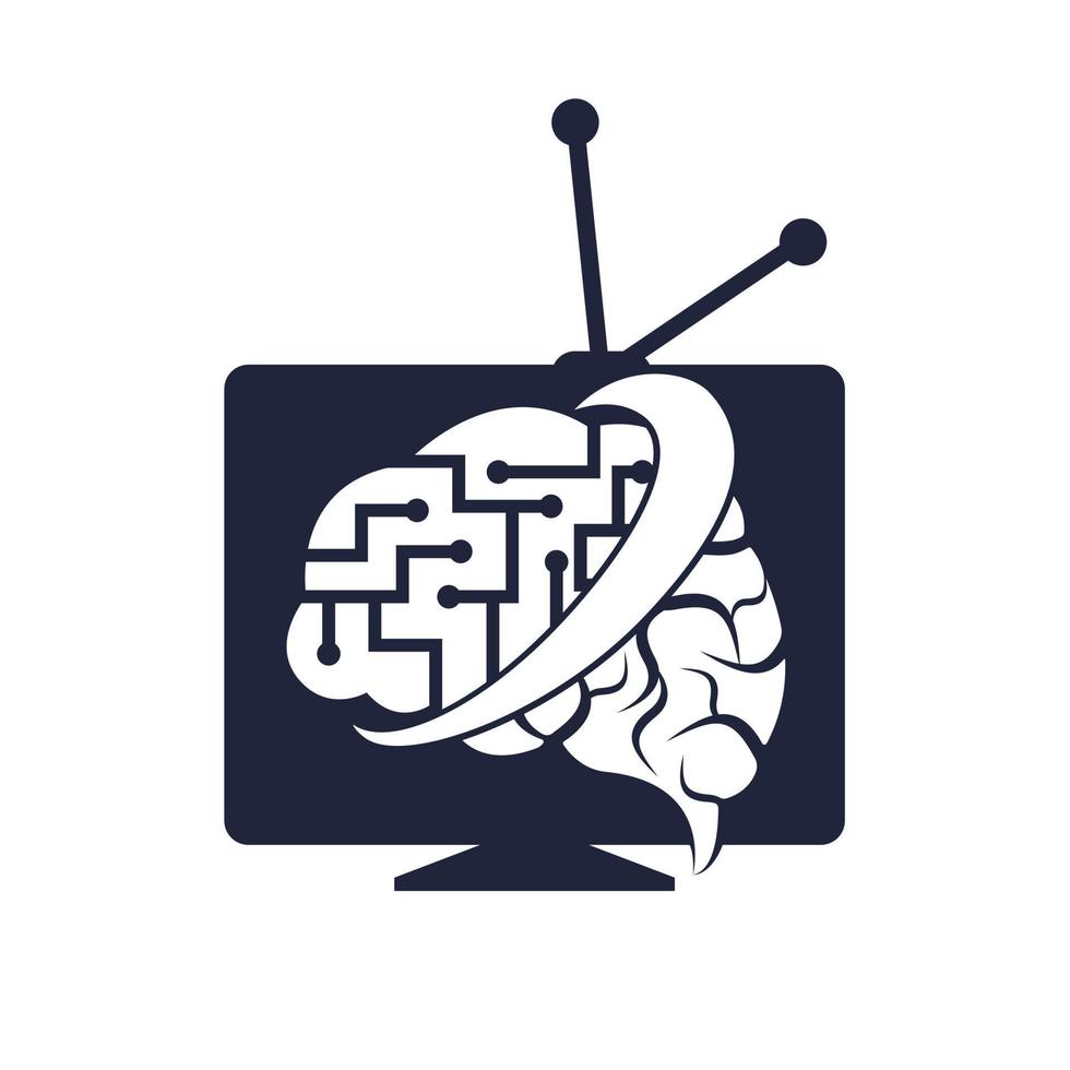 design de logotipo de conexão de televisão cerebral. modelo de logotipo de vetor de tv digital do cérebro.