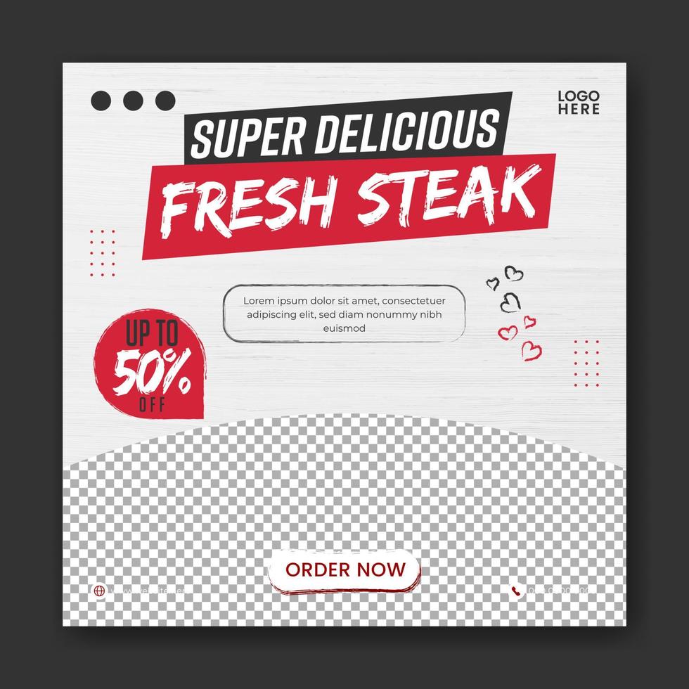 promoção de mídia social de bife de comida e modelo de design de postagem de banner vetor