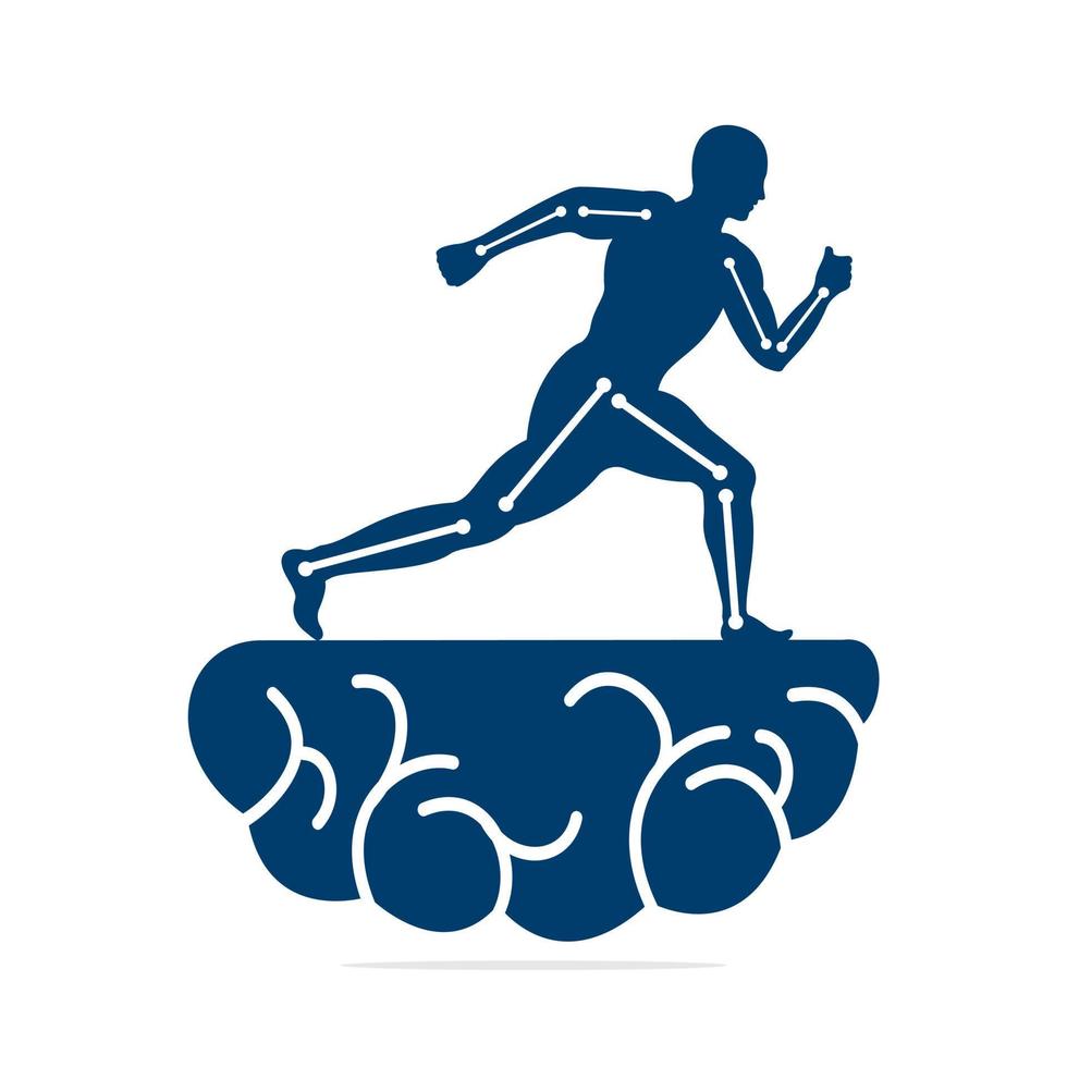 tratamento de fisioterapia e design de vetor de conceito de cérebro. logotipo da clínica de fisioterapia do corredor humano.