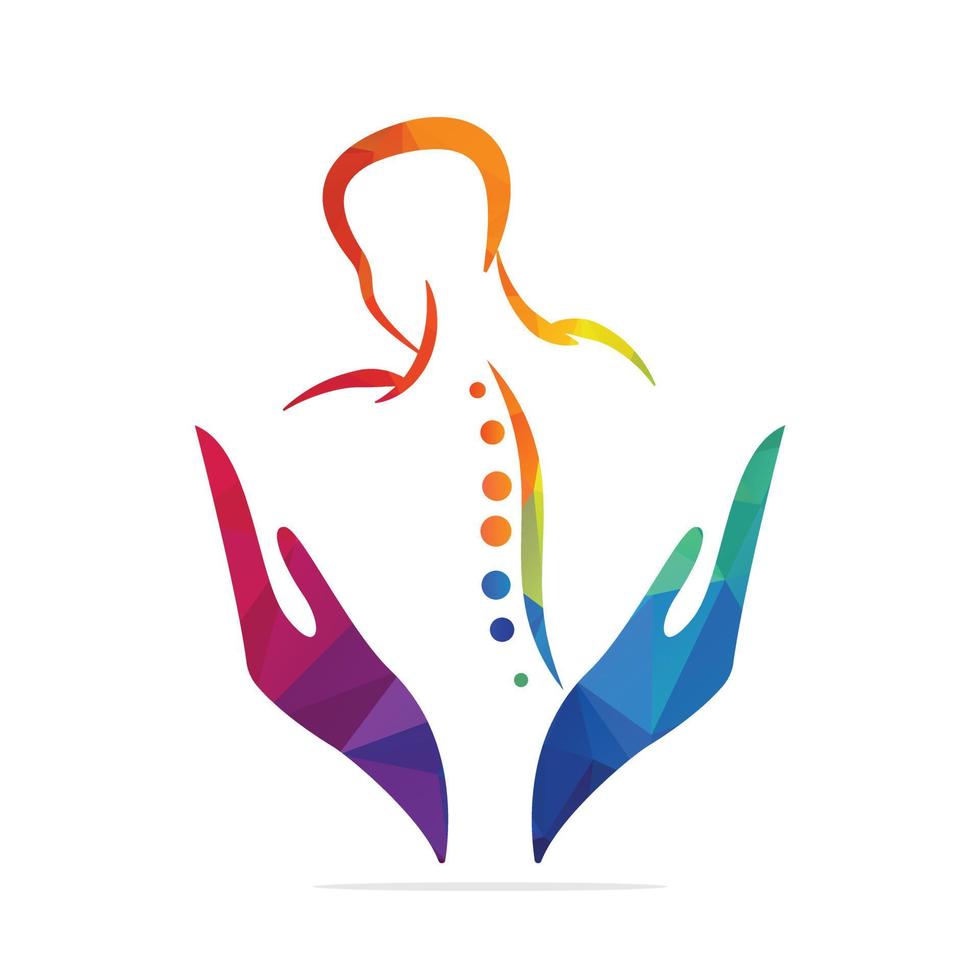 ilustração em vetor design de logotipo de quiropraxia. carinhoso logotipo da dor da espinha dorsal humana. logotipo de cuidados com a coluna.