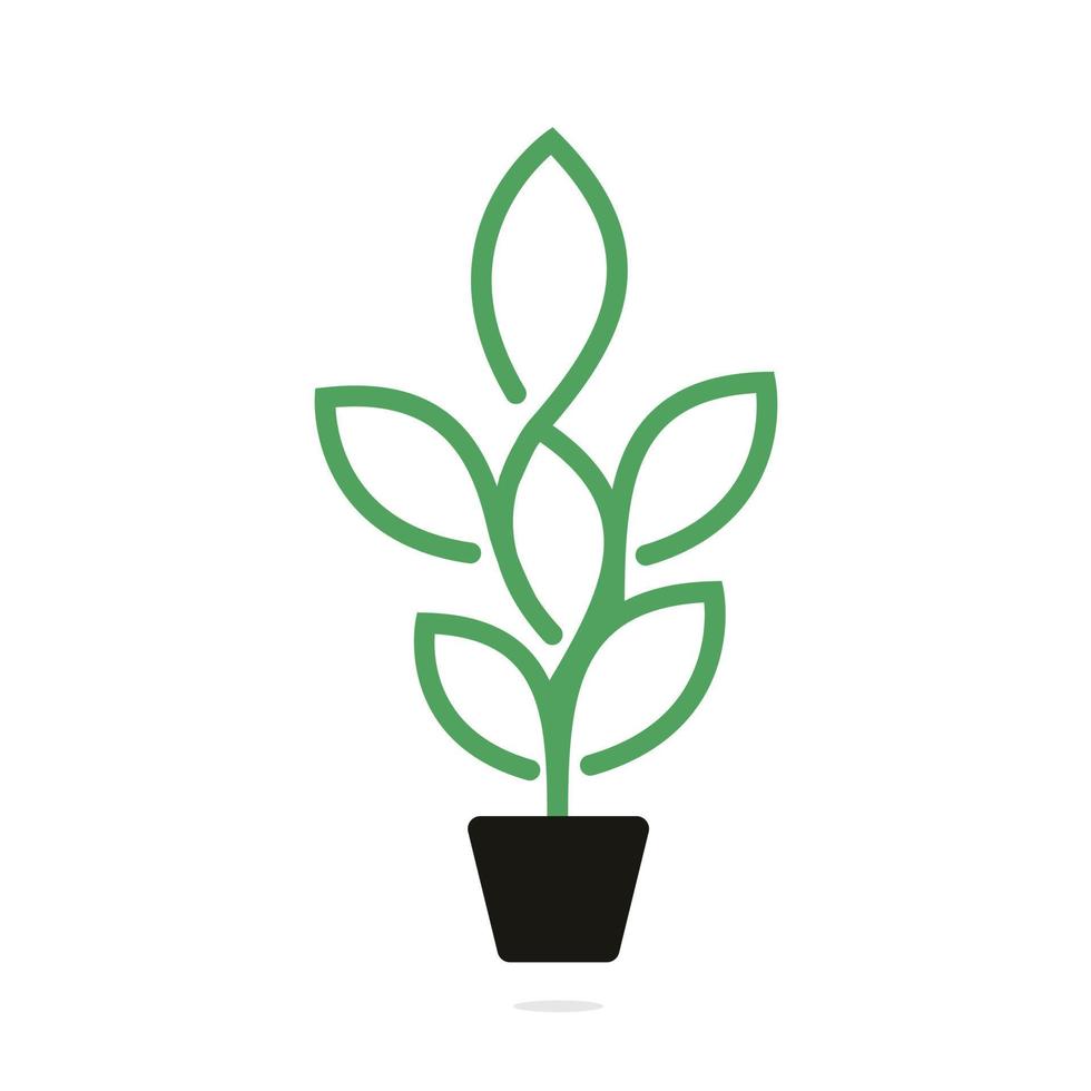 vaso de flores e projeto de ilustração vetorial de vaso de plantas. árvore verde no design do logotipo do pote. vetor