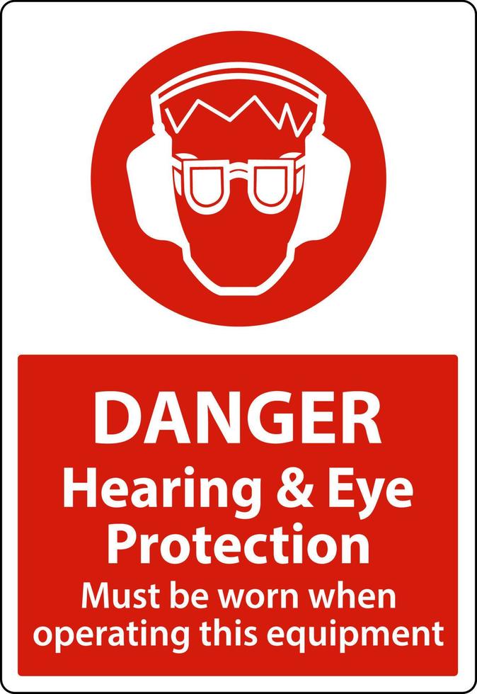 sinal de proteção auditiva e ocular de perigo no fundo branco vetor