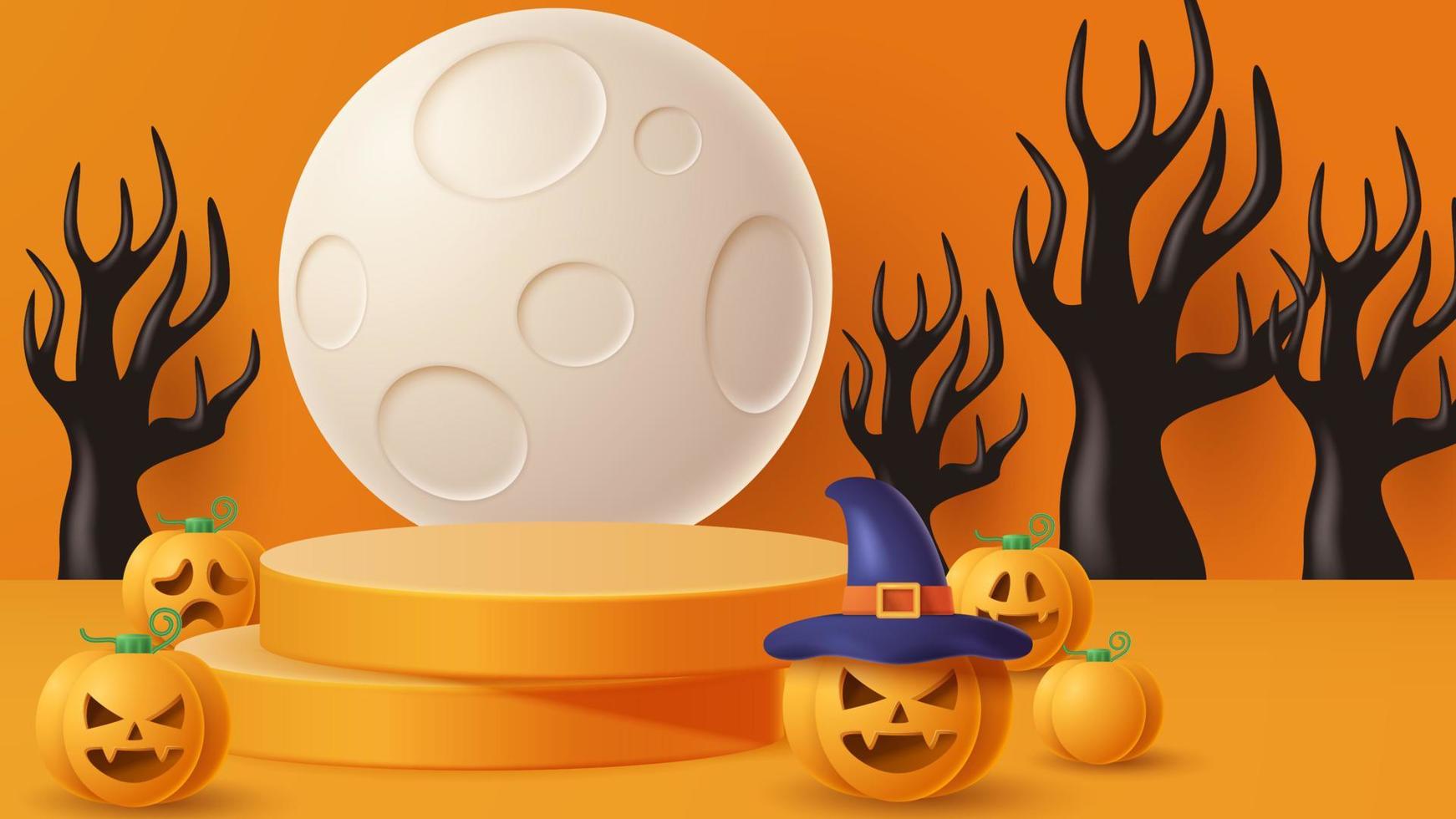 fundo de decoração de pódio de exibição de halloween com ornamento assustador. ilustração vetorial 3d vetor