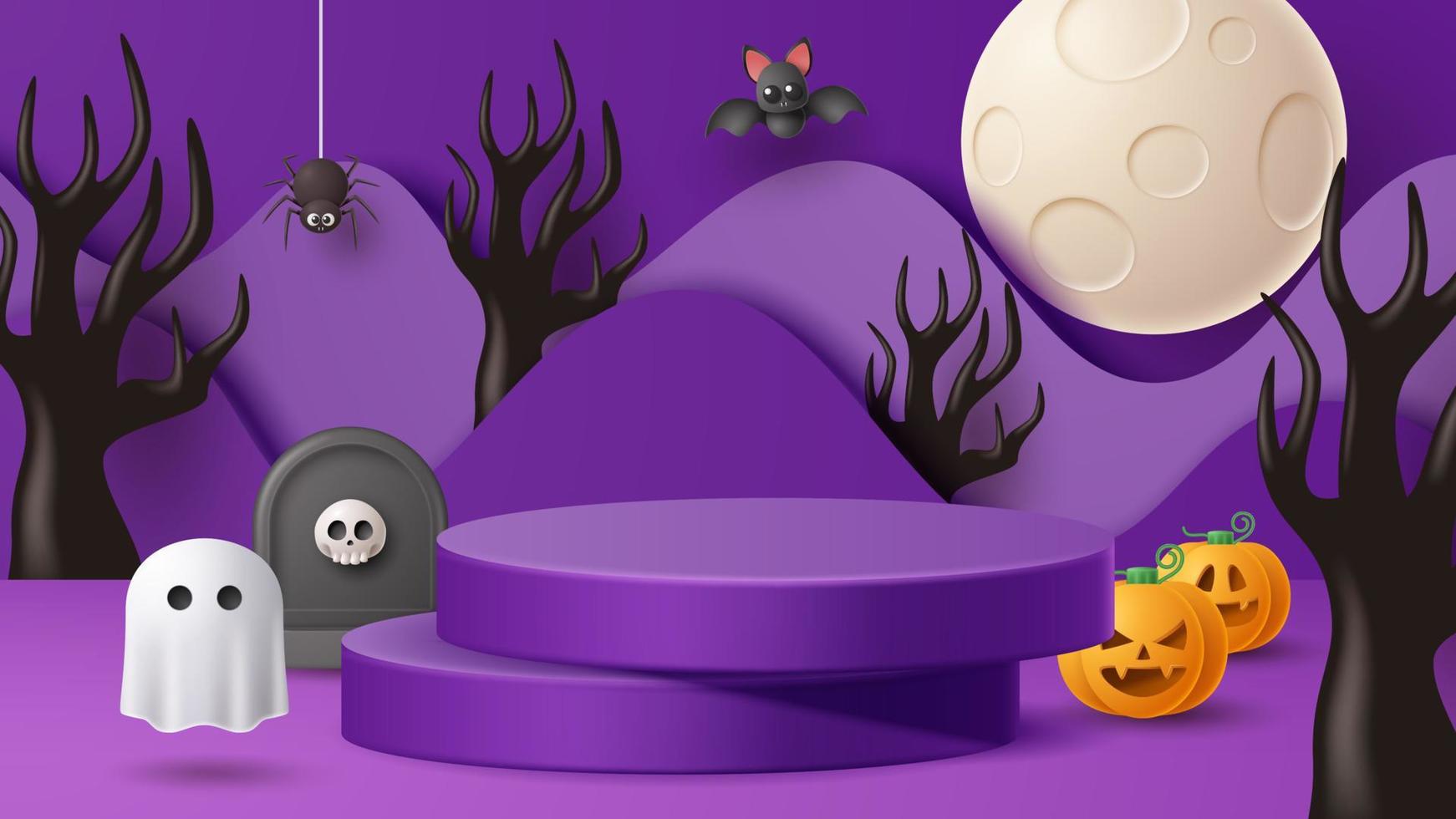 fundo de decoração de pódio de exibição de halloween com ornamento assustador. ilustração vetorial 3d vetor