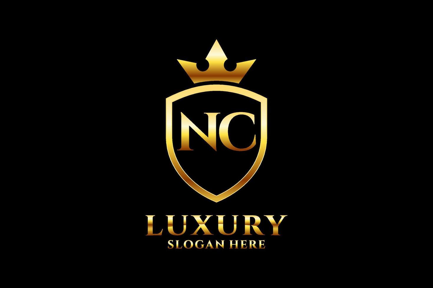 logotipo de monograma de luxo elegante inicial nc ou modelo de crachá com pergaminhos e coroa real - perfeito para projetos de marca luxuosos vetor