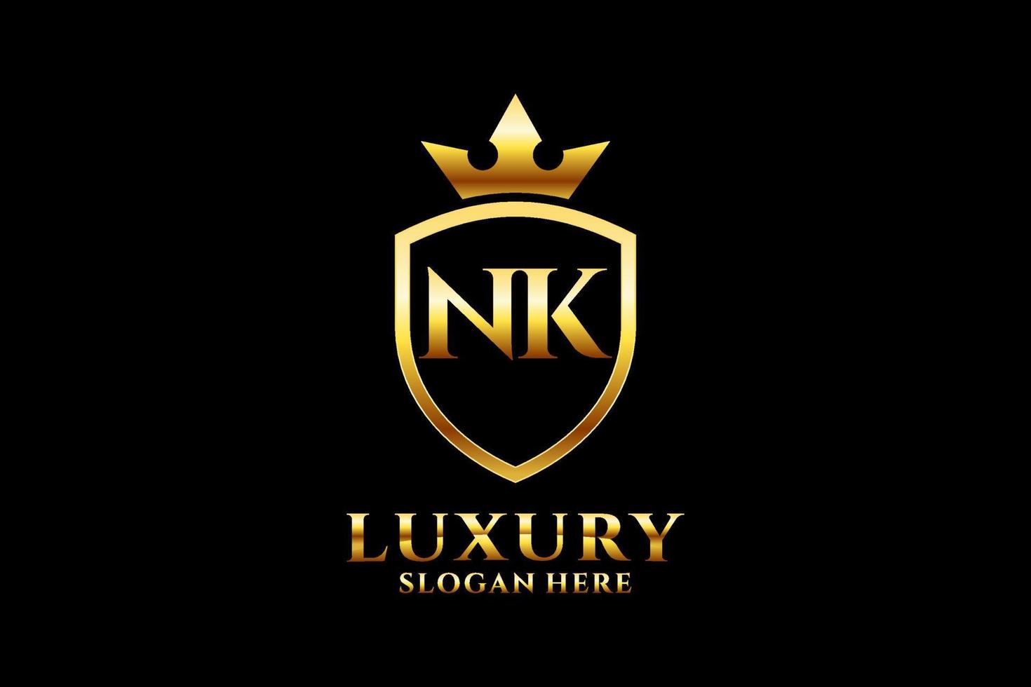 logotipo de monograma de luxo elegante inicial nk ou modelo de crachá com pergaminhos e coroa real - perfeito para projetos de marca luxuosos vetor