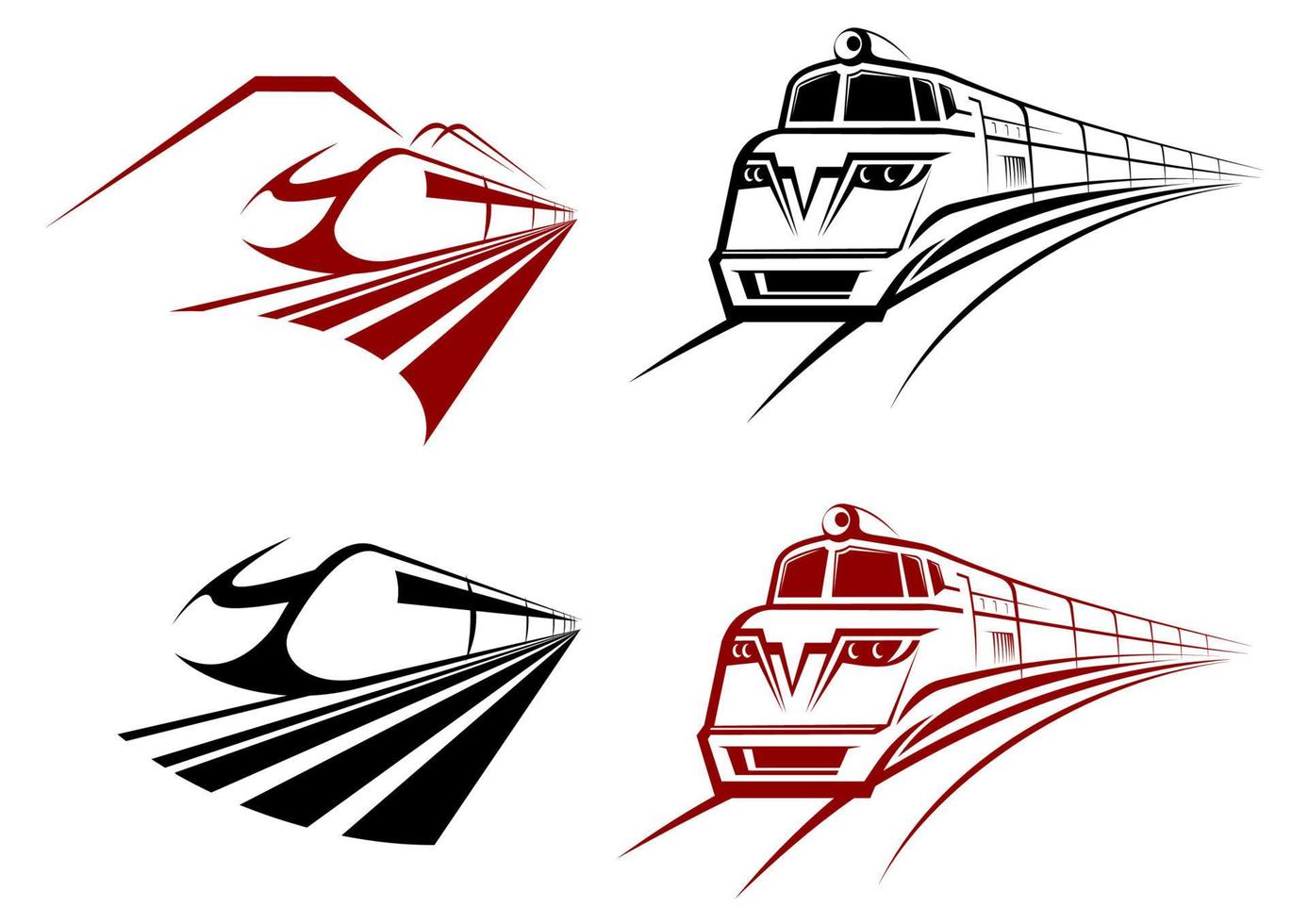 ícones estilizados de trem ou metrô em alta velocidade vetor