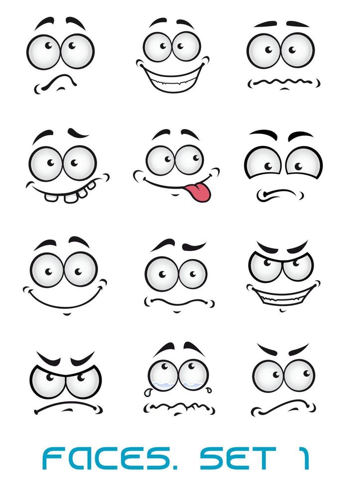 rostos de desenhos animados com emoções diferentes vetor