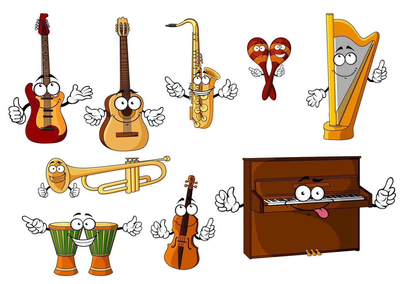 personagens de instrumentos musicais de desenhos animados clássicos vetor