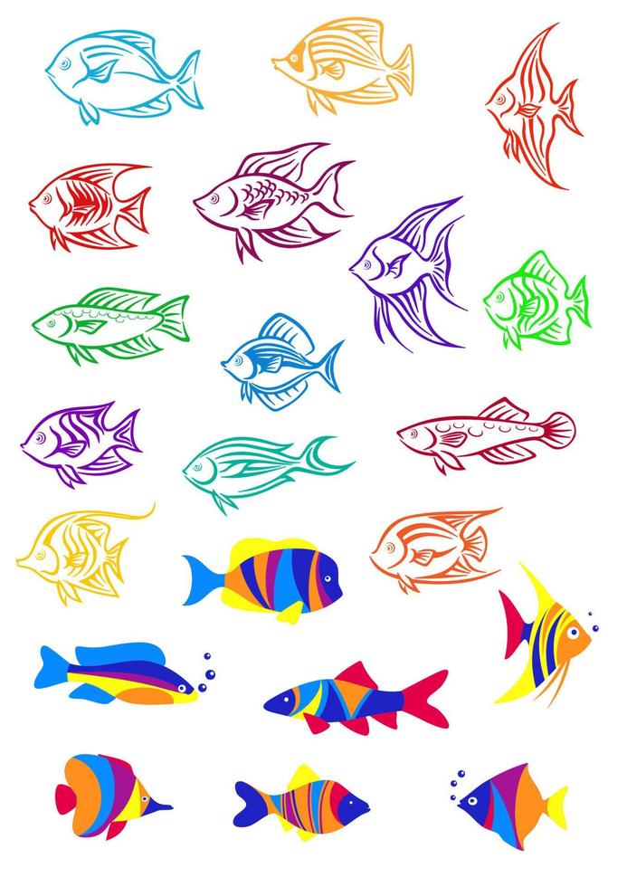 peixes subaquáticos de desenhos animados coloridos vetor