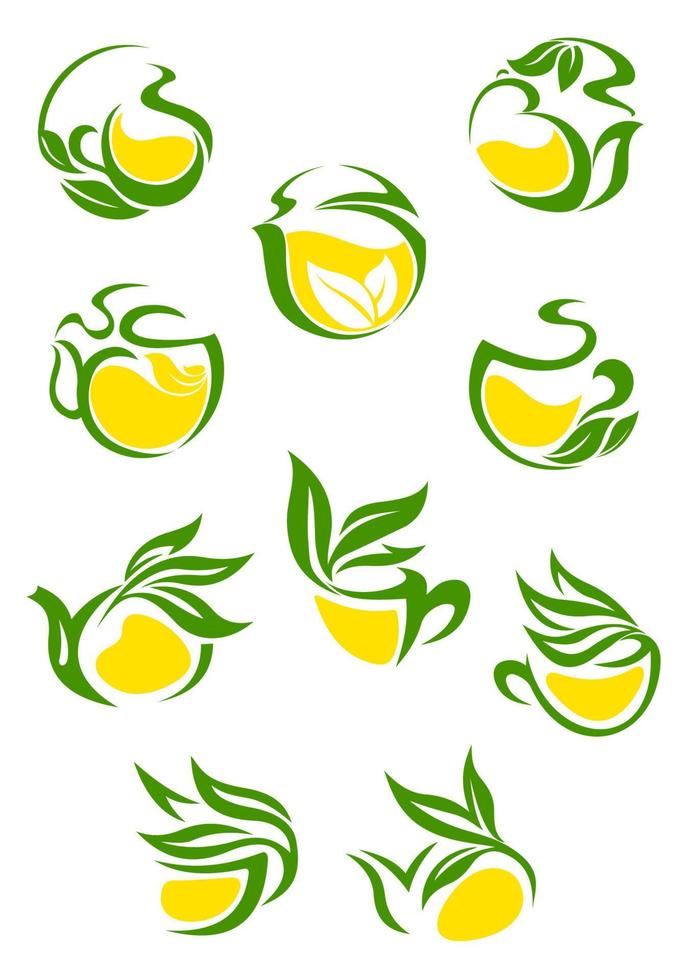 ícones de chá verde ou de ervas vetor