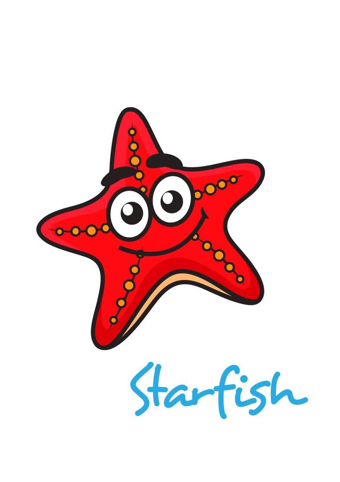 peixe estrela vermelha dos desenhos animados com cara de feliz vetor