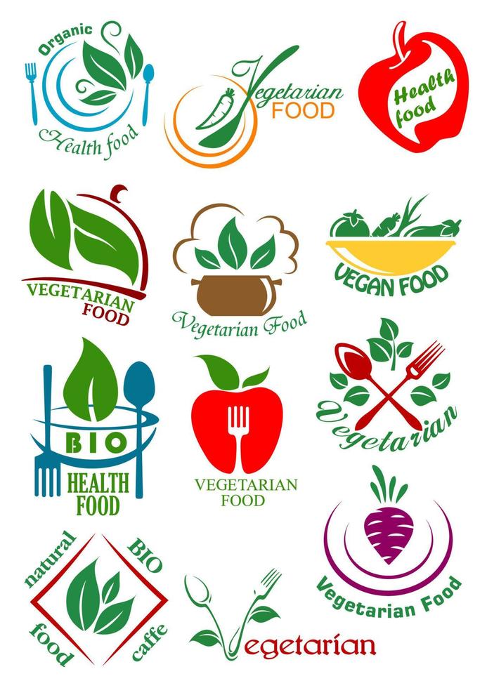 elementos de design abstrato de comida de saúde vegetariana vetor