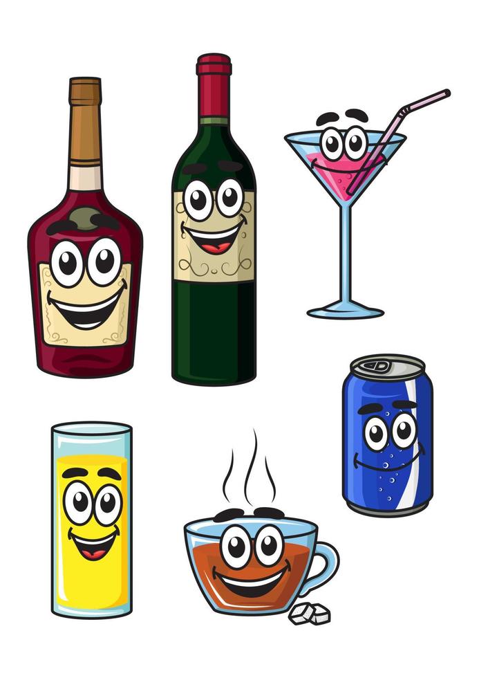 personagens de bebidas de desenhos animados felizes vetor