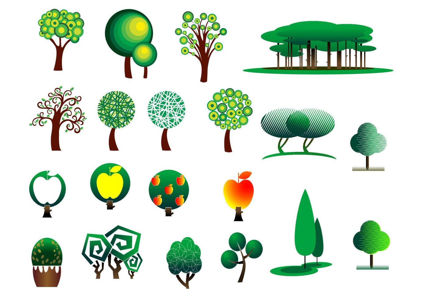 ícones de árvores estilizadas abstratas vetor