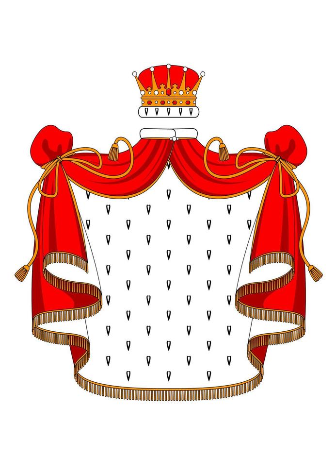 manto de veludo vermelho real com coroa dourada vetor