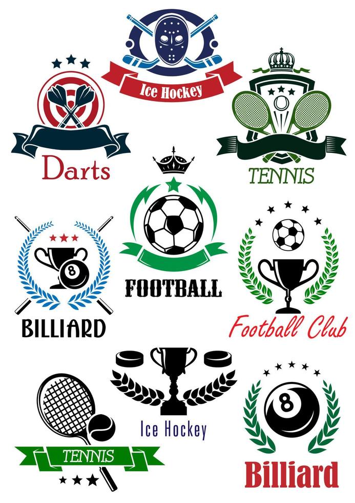 futebol, bilhar, dardos, hóquei, logotipo de tênis vetor